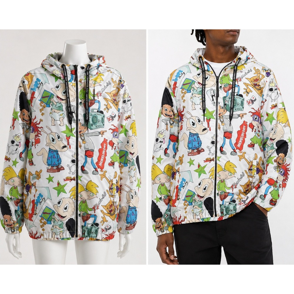 Members Only Nickelodeon Jacket Mens M Rugrats Hey Arnold Cartoon Windbreaker